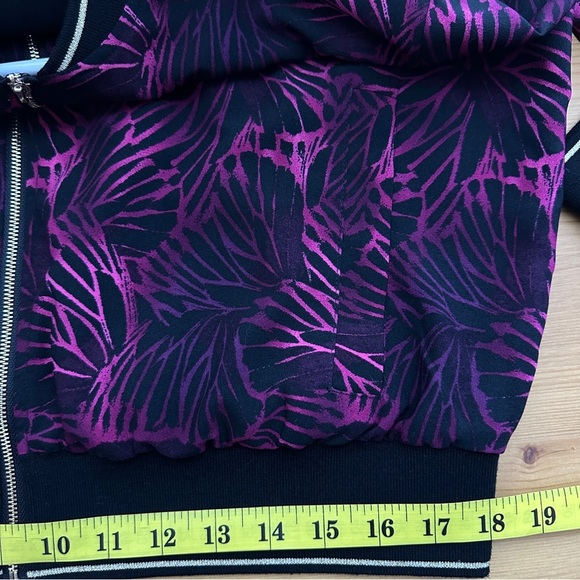 Melanie Lyne Black & Fuchsia Floral Bomber Jacket | Size 14 | Lightweight Zip-Up - Picture 8 of 10